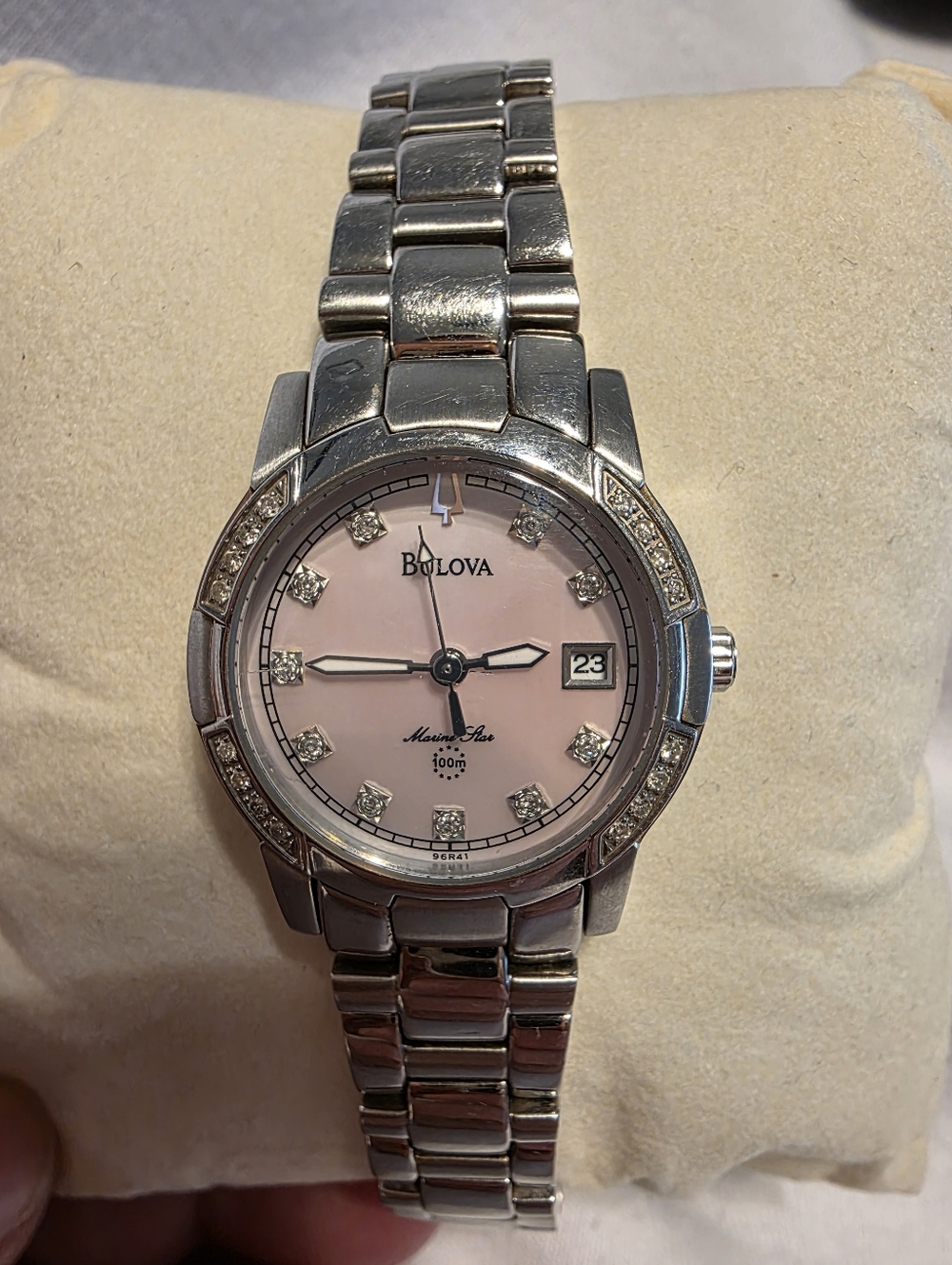 Bulova Pink Dial Stainless Steel Watch